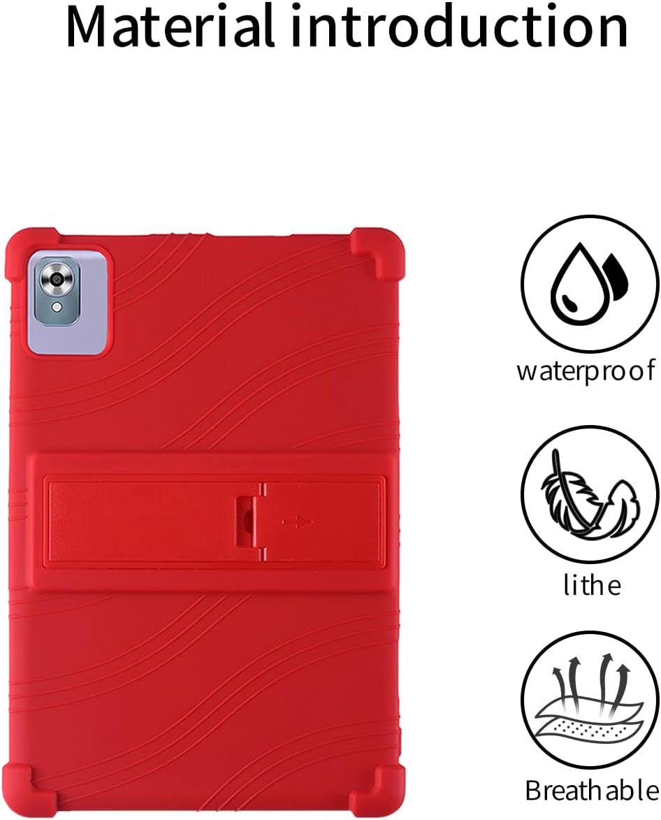 for FEZAWIO F11 2024 Tablet 10 Inch Android 14 Tablets Case,BOVUGAC Soft Silicone Adjustable Stand Shockproof Kids Friendly for FEZAWIO F11 10"(Red)