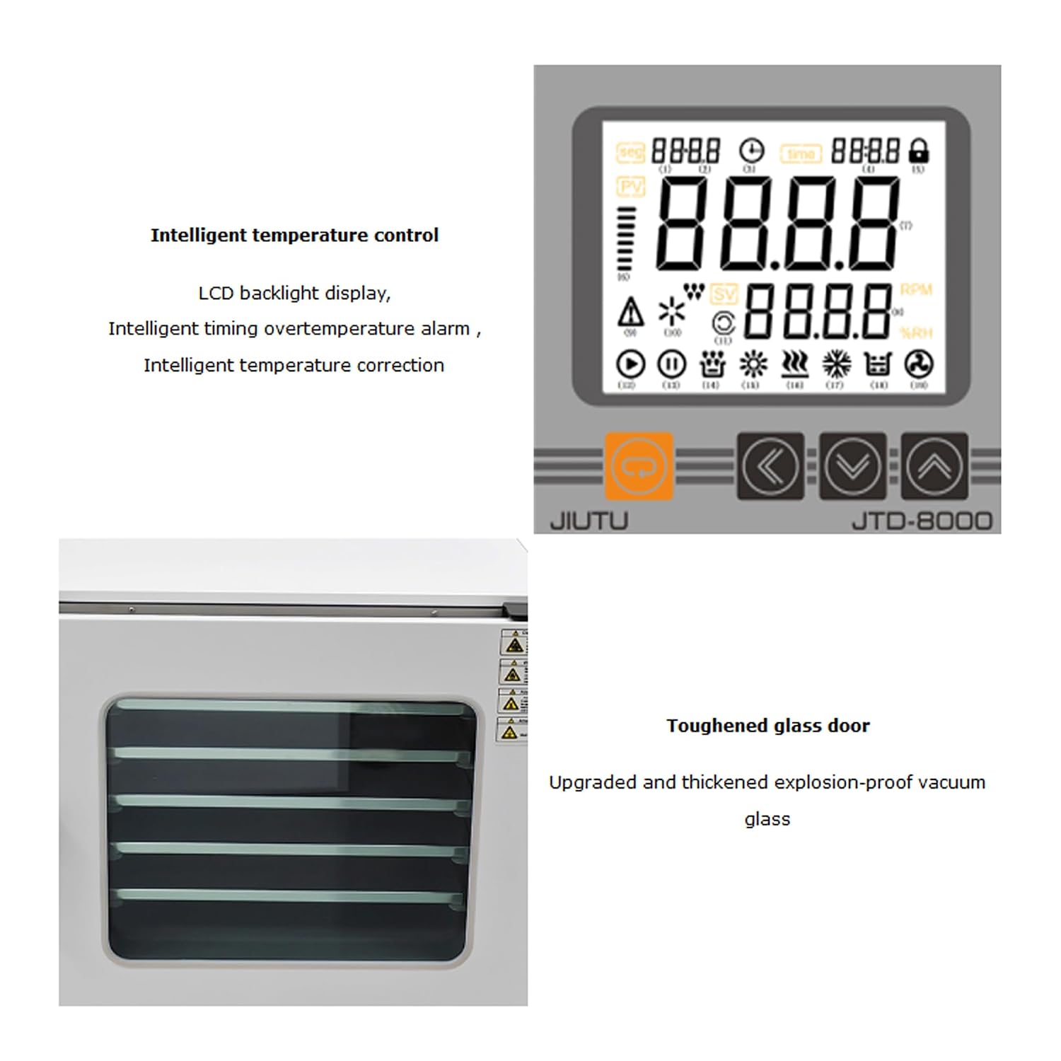 110V 1.9Cu ft Vacuum Drying Oven 304 Stainless Steel Inner 5-Layer Rack 1400W