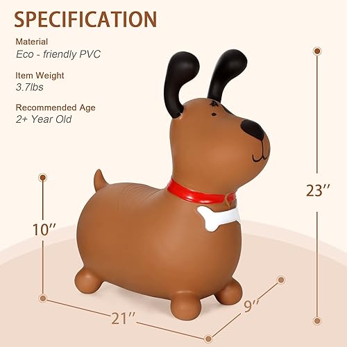 Miniatura 2 de INPANY Tolva de caballo de perro marrón hinchable para niños pequeños, tolva de caballo rebotante, juguetes de animales para niñas y niños, regalos