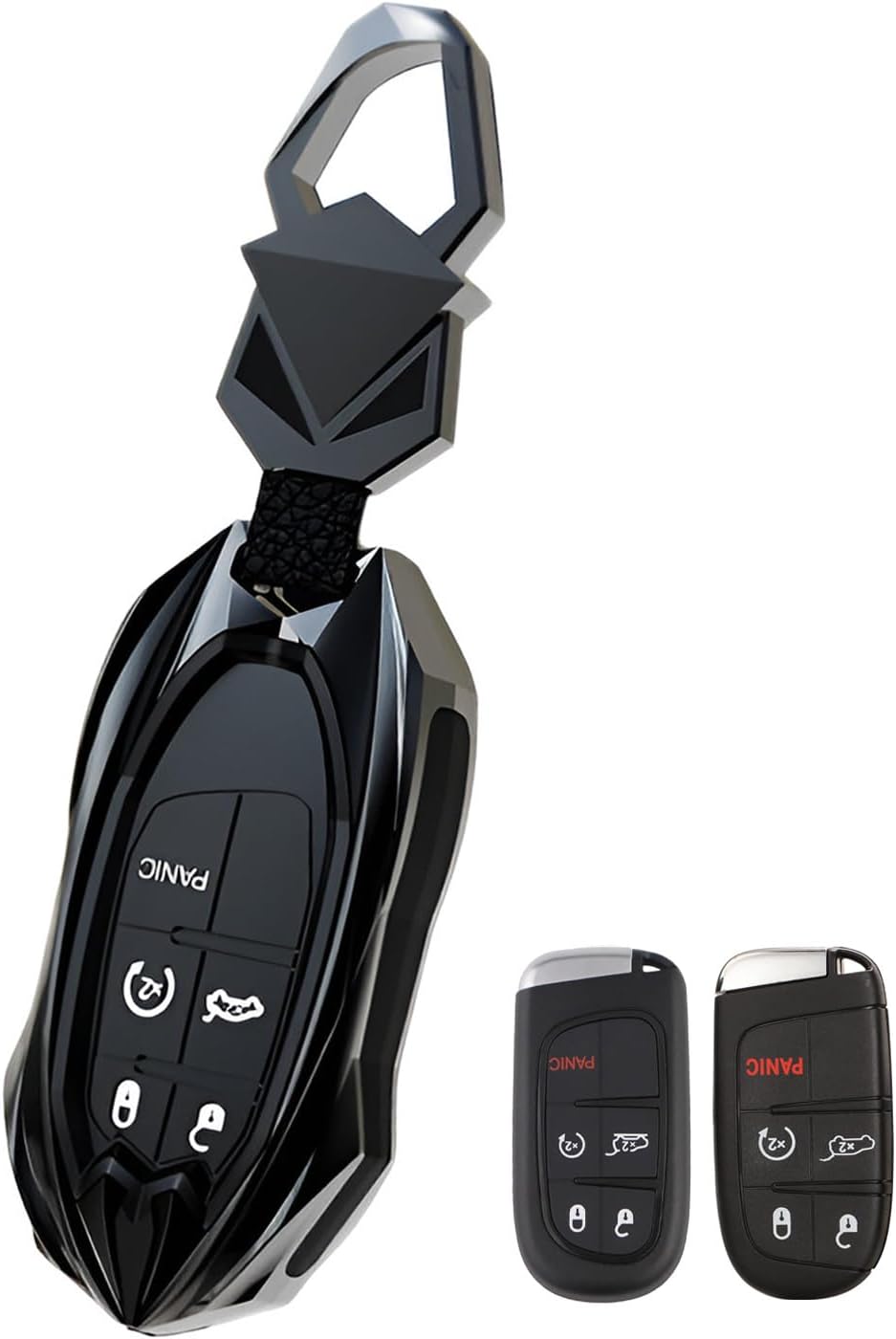 Compatible Key Fob Cover for Jeep Grand Cherokee Dodge Charger Challenger Durango Journey Dart Chrysler 300 Key Case Holder Protector Metal Keychain