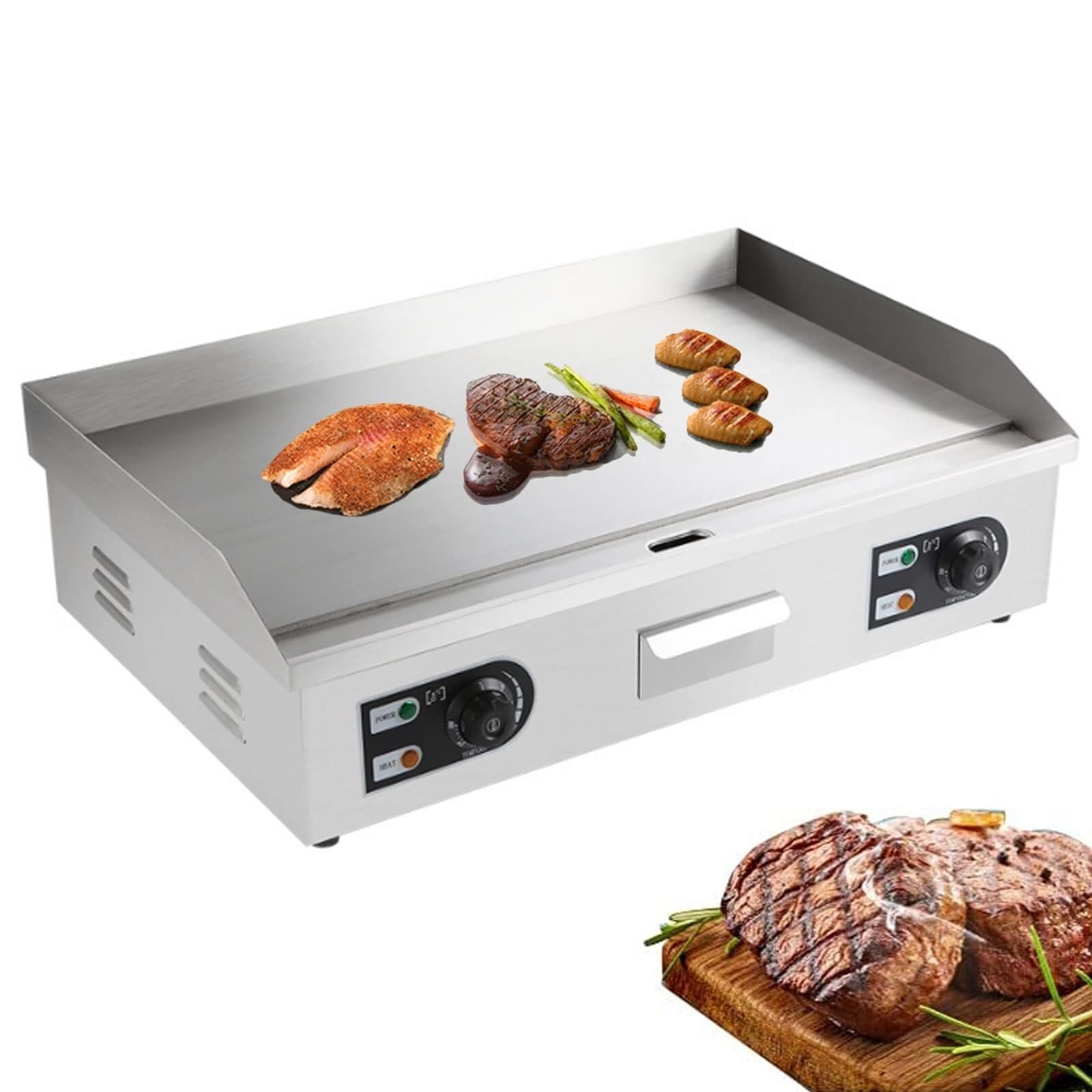 Large Electric Nonstick Griddle, Commercial Stainless Steel Adjustable Countertop BBQ Grill, 8mm Thick Cooking Surface for Bacon, Eggs, Meat, Pancakes, and More – Easy Cleaning, Efficiency