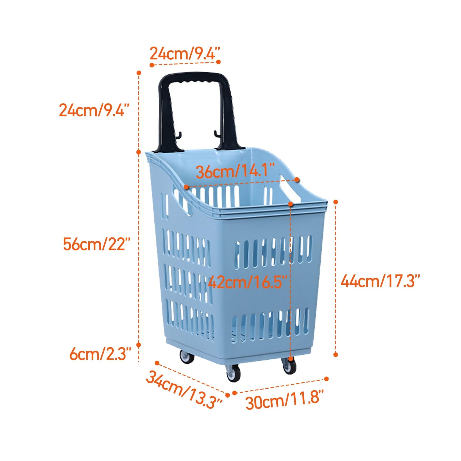 Carrello per la spesa portatile con ruote, colore azzurro, versatile per mercati, negozi di alimentari e frutta | Design in plastica facile da manovrare