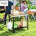Outsunny Grillwagen 2-Etagen Servierwagen mit Arbeitsfläche Ablagen Haken Räder, BBQ Grilltisch aus Edelstahl, Grill Beistelltisch, Outdoor Rollwagen für Garten, Terrasse, Grill, 102 x 56 x 81cm