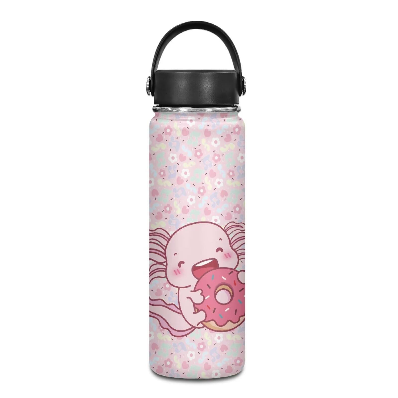 Dolyues Axolotl and Donut 20 oz Stainless Steel Kids Water Bottle with Handle - Leakproof Durable - Perfect