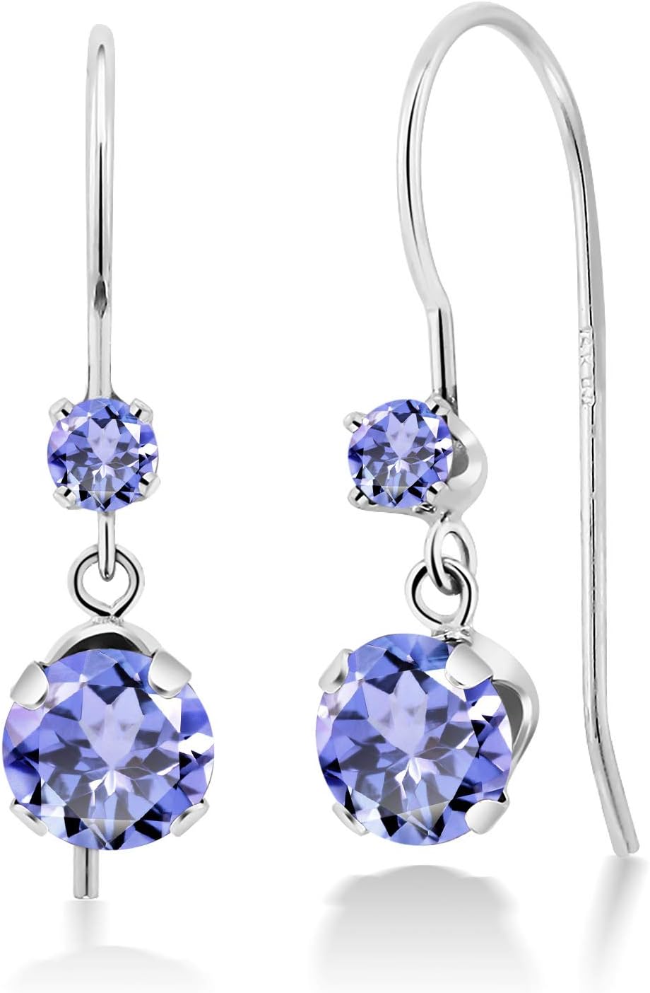 Gem Stone King 14K White Gold Blue Tanzanite French Wire Dangle Hook Earrings For Women (1.08 Cttw, Gemstone December Birthstone, Round 5MM and 2.5MM)