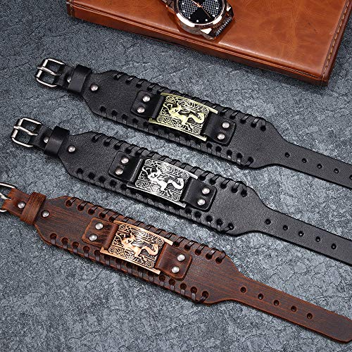 Pulsera vikinga estilo nórdico de cuero marrón miniatura 3