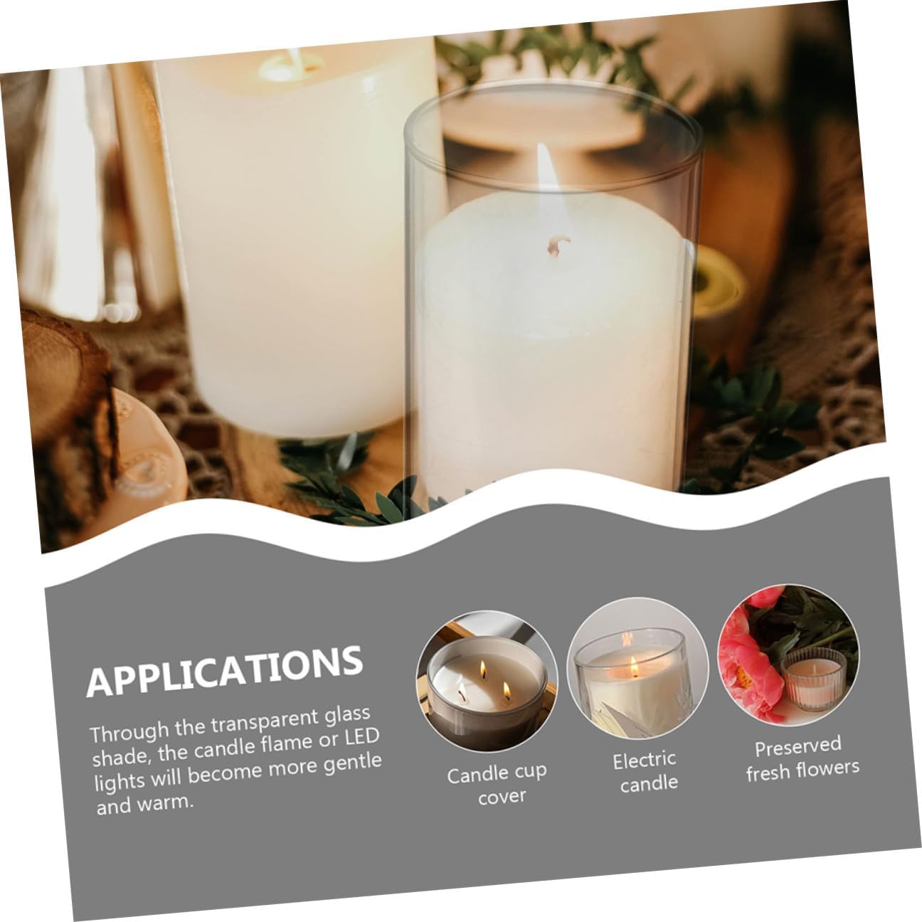 DOITOOL 2pcs Glass Candle Covers Decorative Candle Holders High Borosilicate Glass Chimney for Bedroom and Living Room