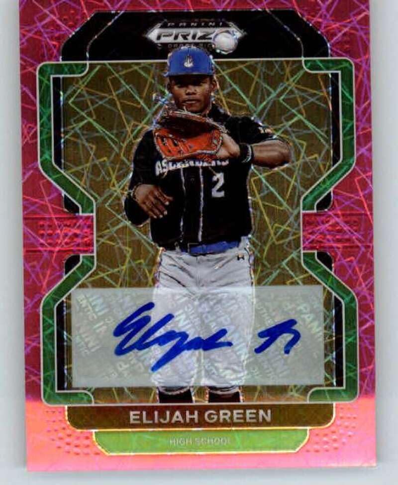 2022 Panini Prizm Draft Picks Prizms Autographs Neon Pink Velocity #5 Elijah Green RC Rookie AUTO High School Baseball Trading Card