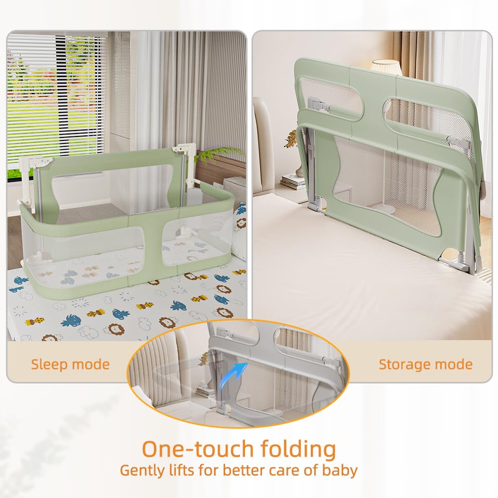 Kedia 1 reja para cama de bebé, valla plegable, riel de cama, barrera de protección para cama infantil para niños, protección contra caídas (verde-120 x 50 x 105 cm)