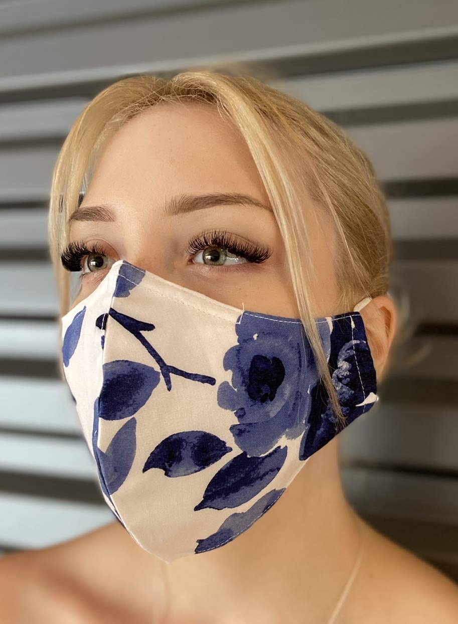 USA Cloth Face Mask includes 5 Polypropylene Filters, 100% Cotton Adult Face Mask, Double Layers Filter Pocket and Nose Strip for a higher level of protection, Reusable & Washable - Made in USA