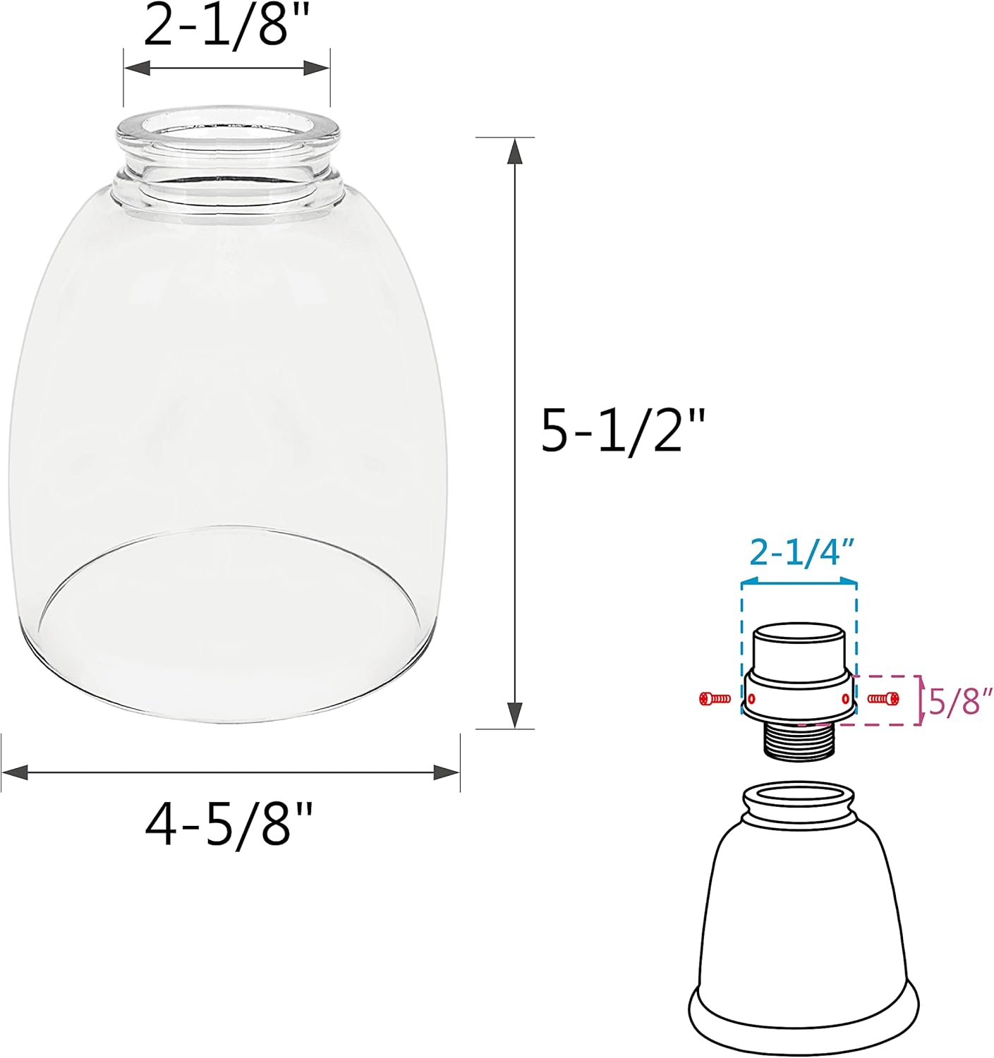 Aspen Creative Clear 23073-4 Transitional Style Replacement Glass Shade, 2-1/8" Fitter Size, 5-1/2" high x 4-5/8" Diameter, 4 Pack - - 