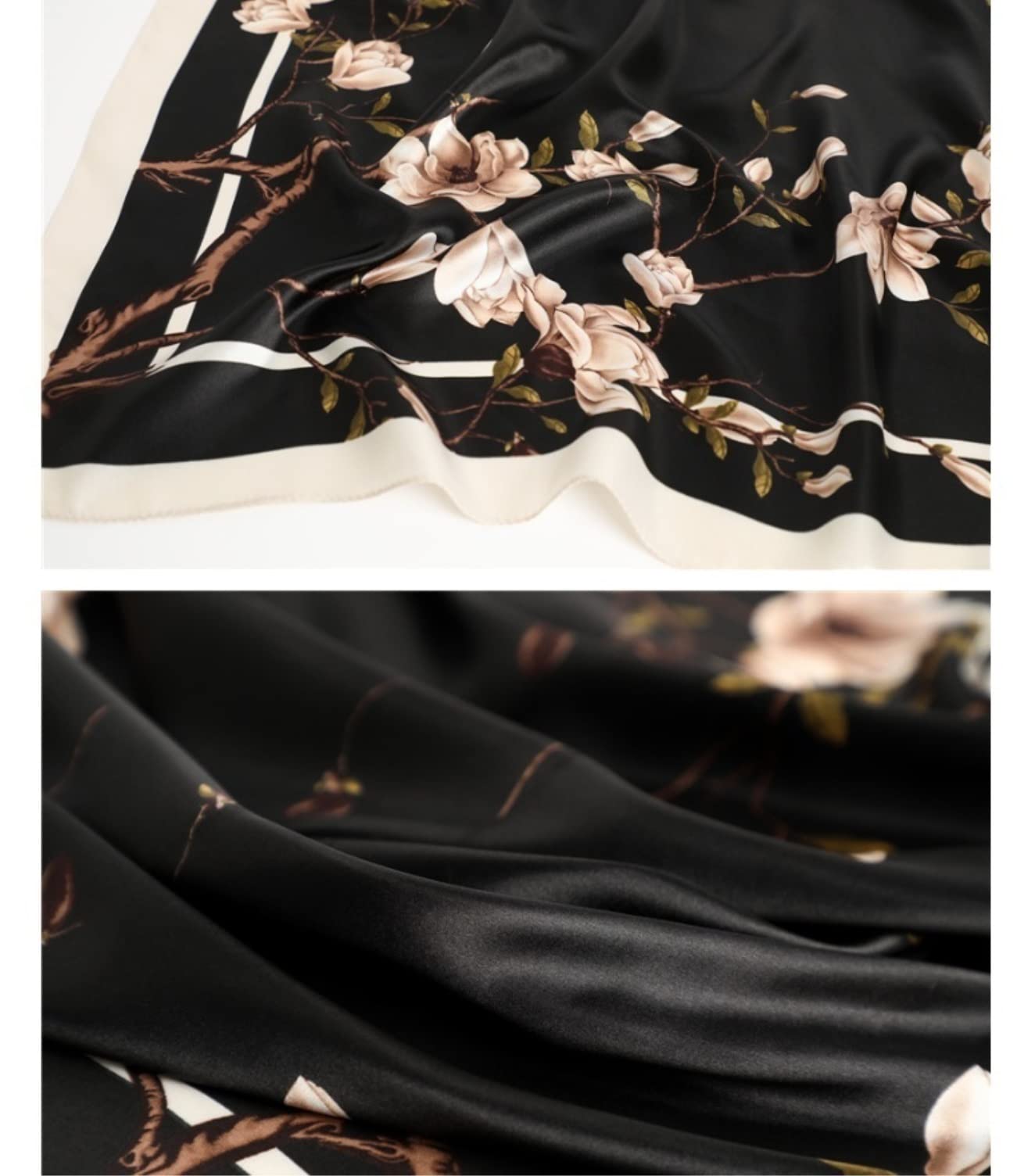 Szaliki Szalik Szale Szaliki Szal Miękki Lekki Kwadratowy Jedwabny Szal Plum Bossom Print Szal Prezent Szal Ciepły Chusty (Blue : Schwarz, Size : 90 * 90cm)