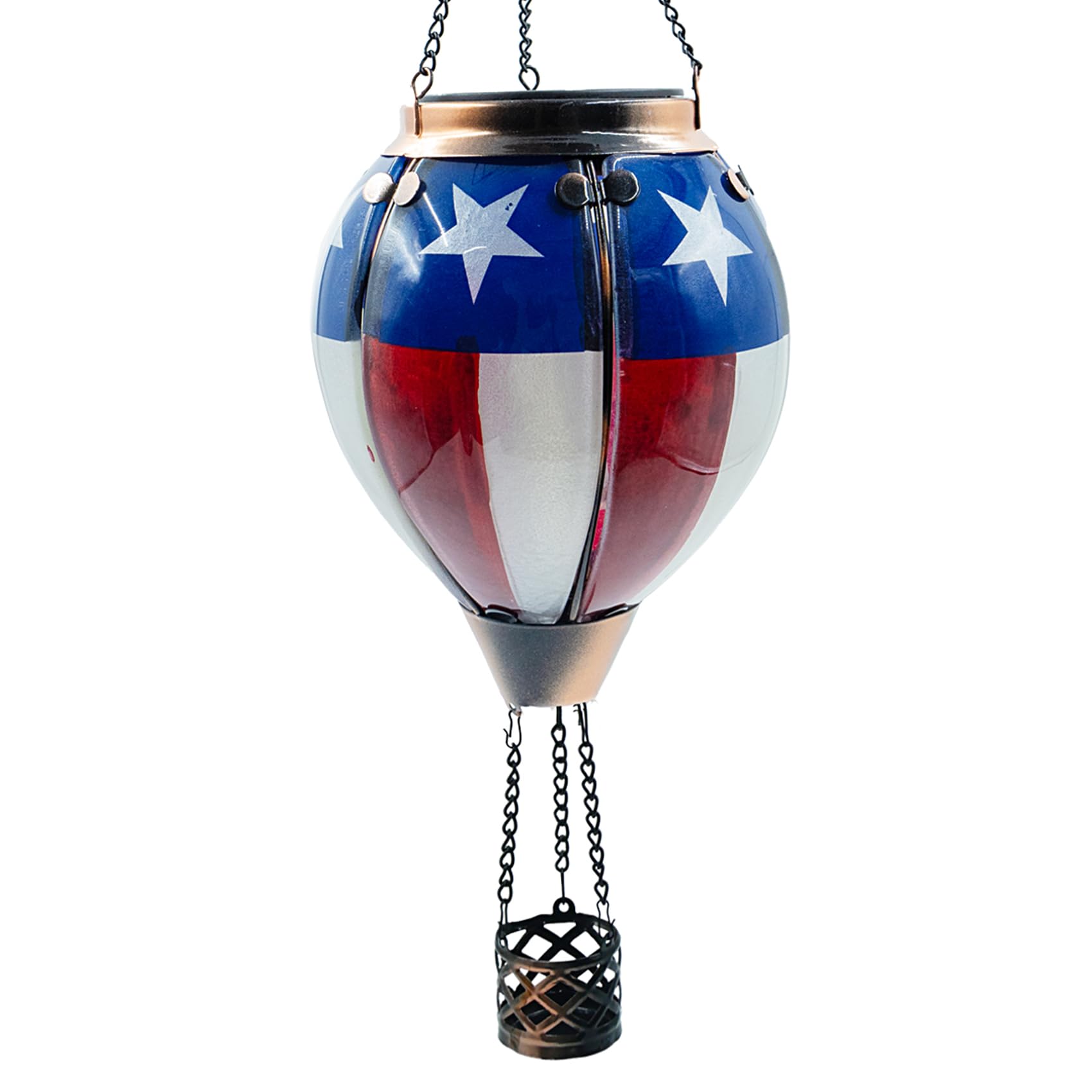 Glass Solar Hot Air Balloon Lantern with Flame Hanging Garden Flickering Light Outdoor Waterproof for Yard Patio Tree 4th of July Decorations, Flag-C