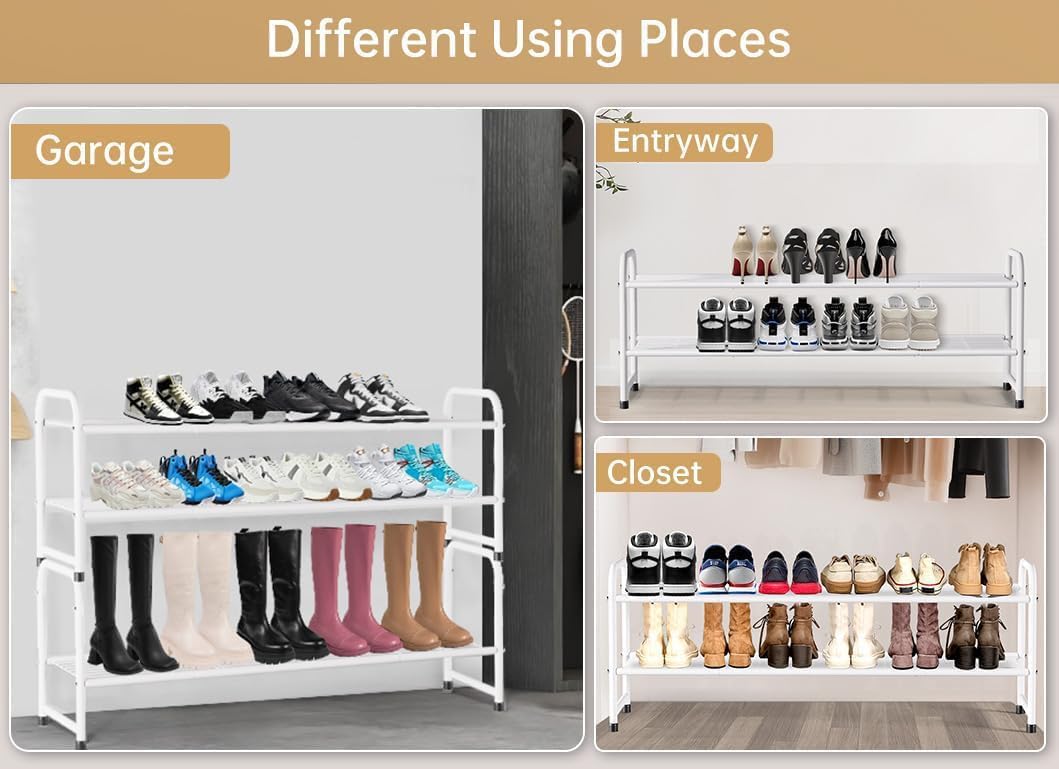 KEETDY Langer Schuh-Organizer für den Schrank, Schuhregal aus Metall für den Eingangsbereich, breites stapelbares Schuhregal, Aufbewahrung mit stabilem Drahtgitter für Schrank, Boden, Schlafzimmer,