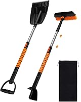 Jisejima 5-in-1 Snow Brush Ice Scraper Shovel Kit - Extendable Pole, 90° Rotatable Head, Ergonomic Grip for Cars SUVs Trucks Winter Removal