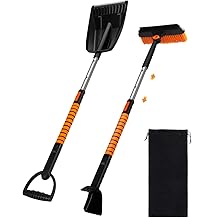 5 in 1 Multi-Functional Snow Brush Ice Scraper and Shovel Kit with Detachable Ergonomic Foam Grip for Car Automobile Vehicle Window SUV Truck Windshield Patios Driveways Sidewalks Winter Snow Removal