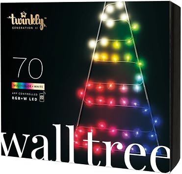 Twinkly Light Tree 2D, Flat Christmas Tree for Doors and Walls Indoors and Outdoors, 70 Mappable RGB and White LEDs, Compatible with Alexa and Google Home, IP44, App Mapping Christmas Decoration