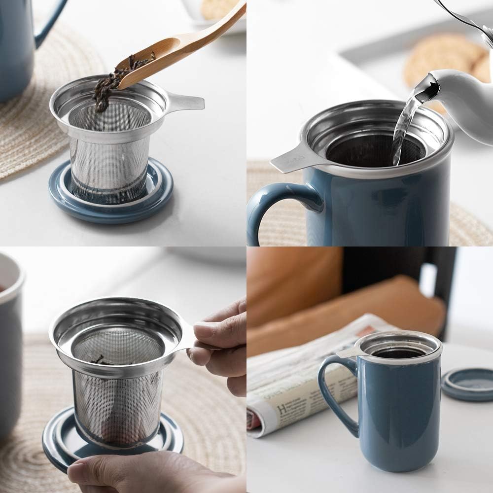 DOWAN Tea Mug with Infuser and Lid, 20 OZ Large Porcelain Tea Cup, Easy to Hold, Perfect for Loose Leaf Tea, Tea Bag, Coffee, Best Gift