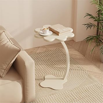 End Table, 19 Flower Shape Farmhouse Side Table,Coffee Table Tray Top Accent Table for Living Room Bedroom, Small Space Cream White