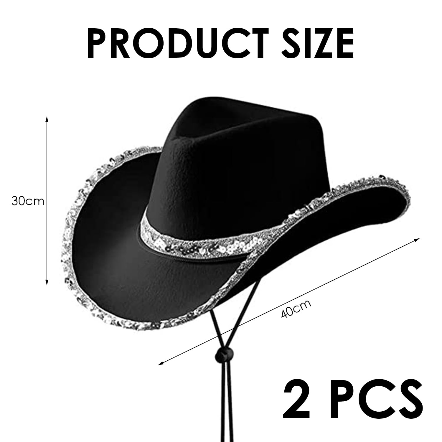 Lot de 2 chapeaux de cowboy western pour femme, chapeaux de cowboy avec paillettes, chapeaux de cowboy avec bord argenté, adaptés pour les fêtes de danse musicale, les fêtes à thème, le