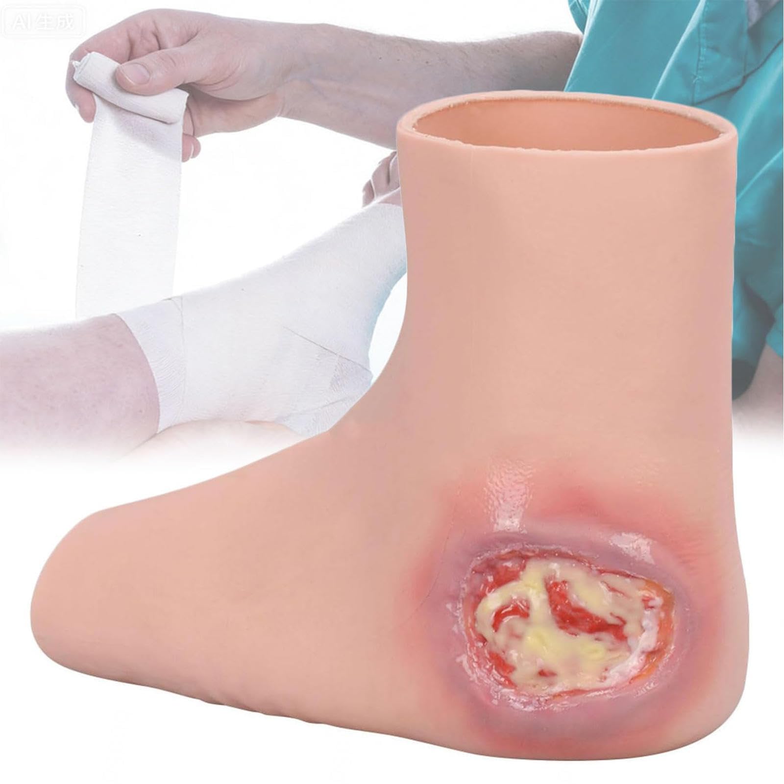 Portable Model Silicone Foot Wound Care Simulator Realistic Pressure Sore Heel Stage III Dummy Nursing Decubitus Sores