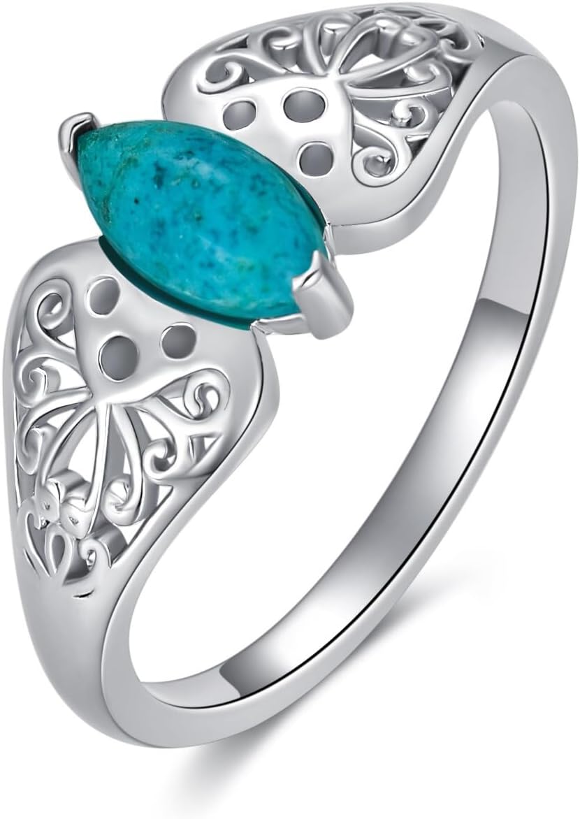 Turquoise Statement Ring 925 Sterling Silver Blue Turquoise Promise Ring for Women Gifts