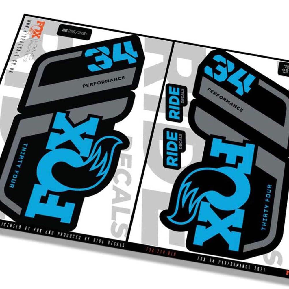 Fox 34 Performance 2021 Fork Decals - Blue - Licensed by Fox Matte