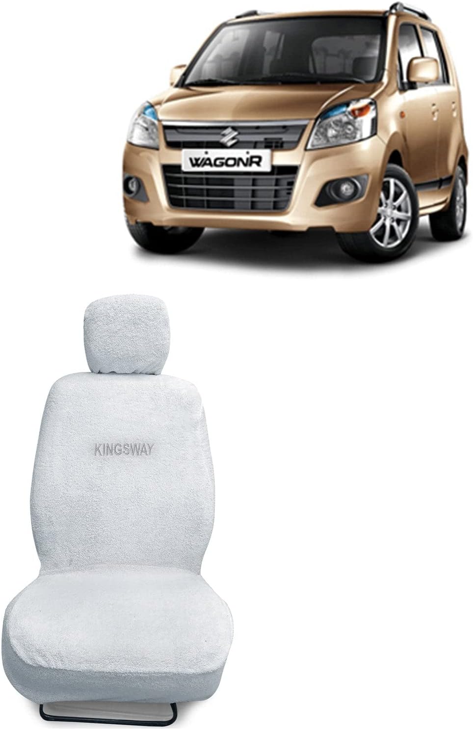 Wagon R Seat Cover for (Year 2010 to 2018) All Model, Towel Fabric Car Seat Covers Compatible with Maruti Suzuki Wagon R, Complete Set (Car Specific Front + Rear Seat Covers), White Color