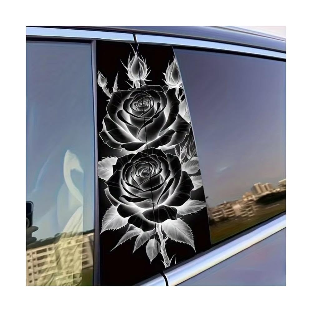 Bertdcx One Color 2 Black And White Rose Car Stickers Easy To Tear And Easy To Stick B-Pillar Protective Decal Auto Parts