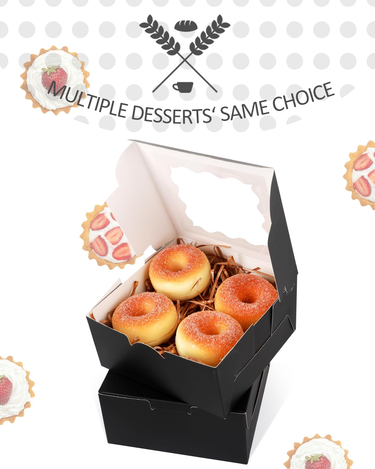 qiqee Black Bakery Box with Window 60packs 6x6x3 Black Cookie Boxes Pastry Box for Wedding Favor Birthday ＆ Party image 2