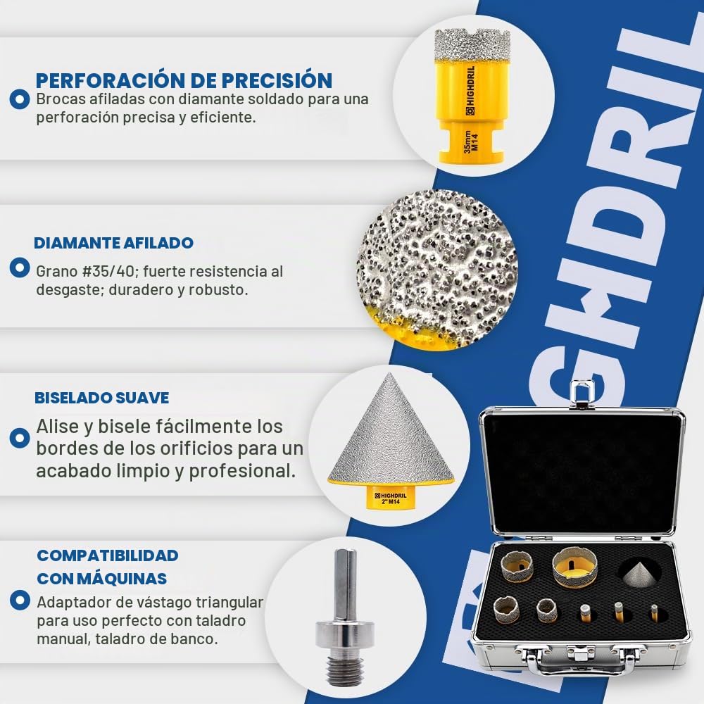 Hoja de diamante super fina, HIGHDRIL 150 mm y HIGHDRIL Juego Brocas de Diamante 9Piezas