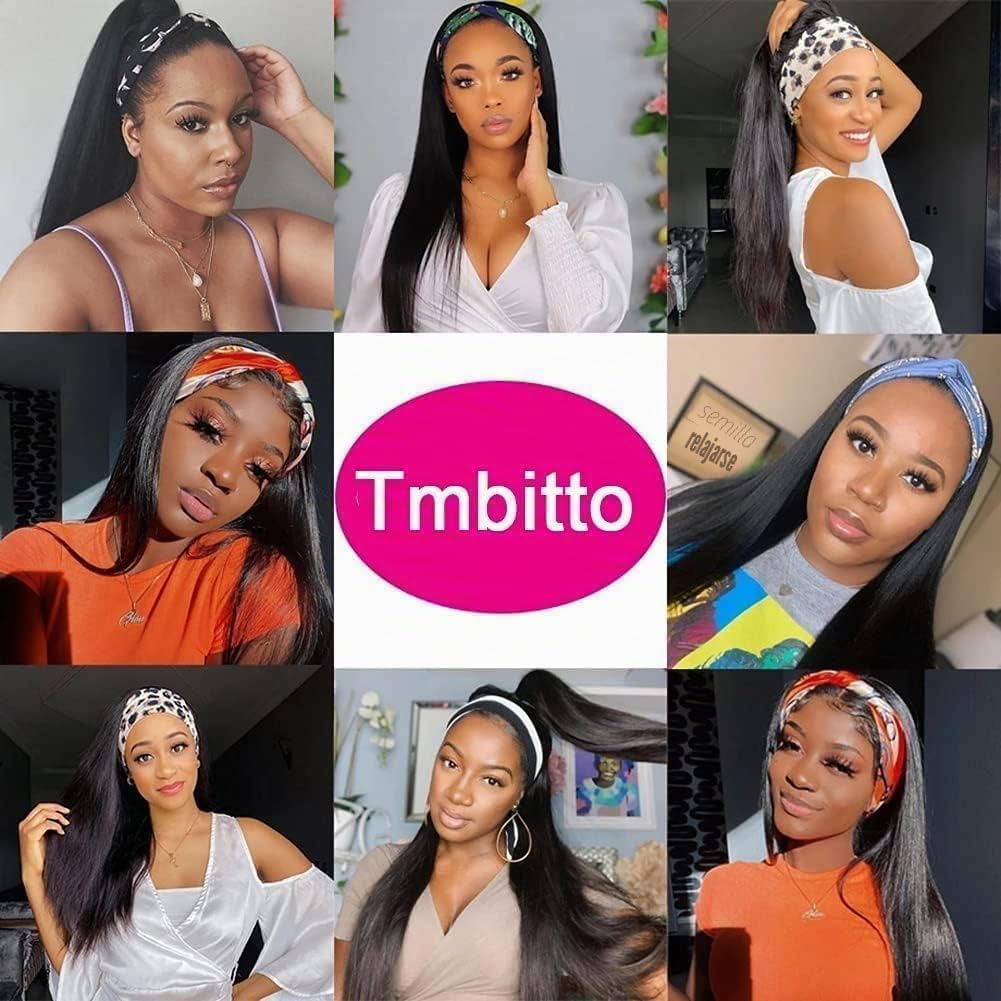 Pelucas Mujer Pelo Natural Humano Peluca de Pelo Recto Femenina Negra Straight Human Hair Headband Wig Cabello Humano con Peluca en La Cabeza 12 Inch 150% Density