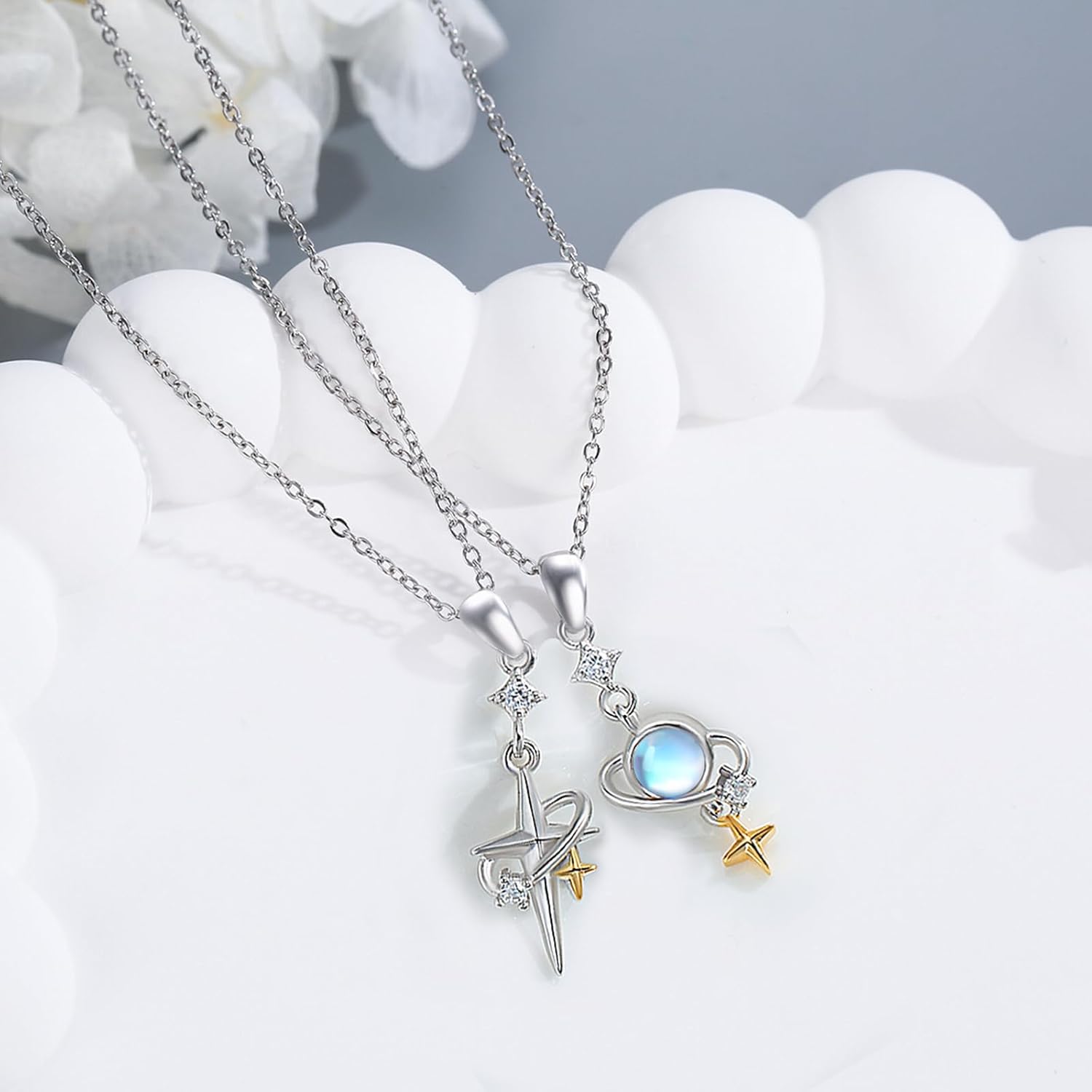 Star Necklace for Women Girls 925 Sterling Silver Star Moonstone Pendant Necklace Infinity/Round Spin Star Necklace Star Jewelry Gifts for Women Girls - Image 2