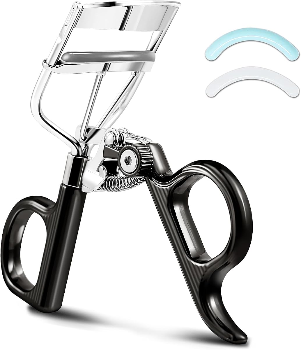 Eyelash Curler with 3 Refill Pads Soft/Medium/Firm, Fit Most Eye Shapes | Wider Opening Head, Built-in Lock Compact Design, Flex-Durable Spring, Carbon Steel, Precise Control, Dark Gray