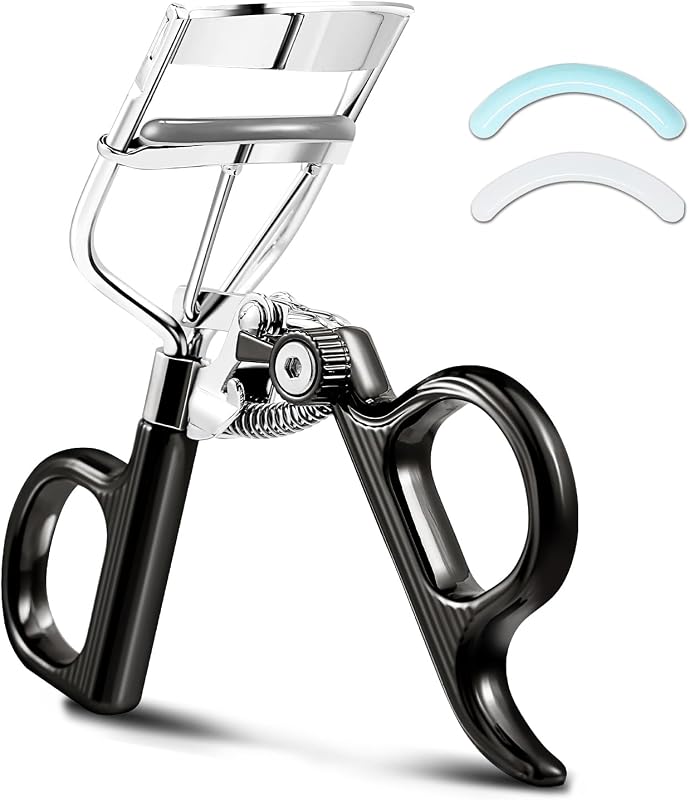 Eyelash Curler with 3 Refill Pads Soft/Medium/Firm, Fit Most Eye Shapes | Wider Opening Head, Built-in Lock Compact Design, Flex-Durable Spring, Carbon Steel, Precise Control, Dark Gray