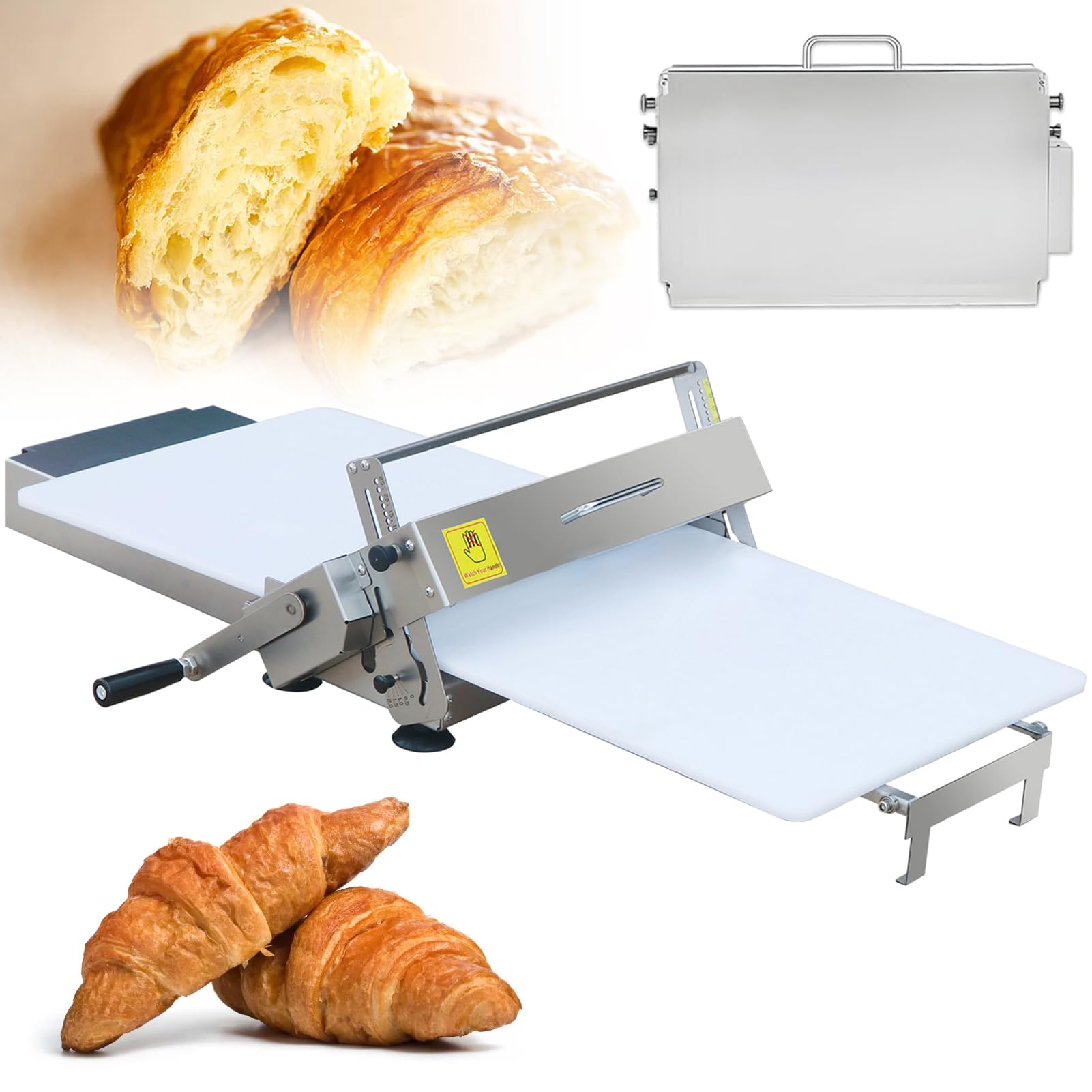 Huachorial Commercial & Home Use Manual Foldable Dough Sheeter with Sheeter Board, Stainless Steel, Adjustable Thickness 0-25mm, Compact Design for Making Fudge Crust, Pizza Dough, Croissants
