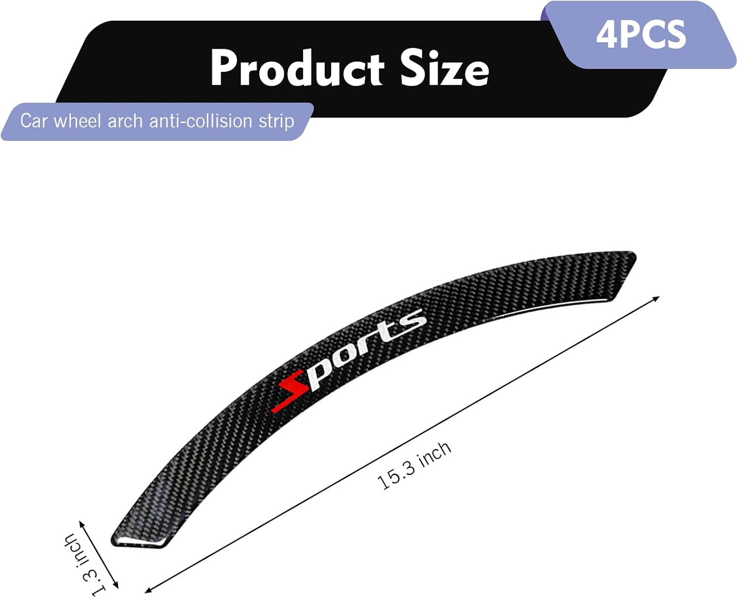 4 PCS Car Wheel Tire Eyebrow Strips, Self-Adhesive Wheel Arch Protective Stickers, Carbon Fiber Look Fender Flare Lip Trim, Universal for Most Cars, Trucks, SUVs (Black #Sport)