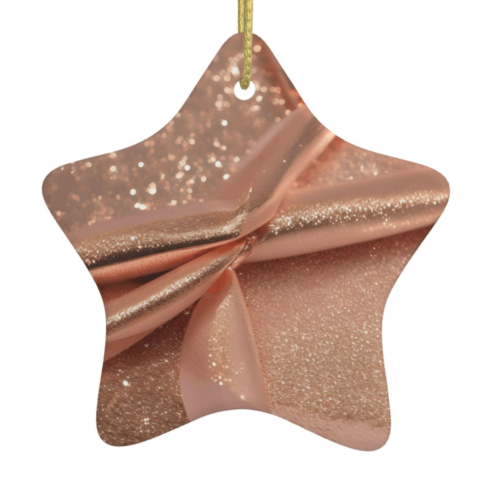 Rose Gold Glitter Print Christmas Ornaments, Ceramic Hanging Ornament, Round Shape Decorations