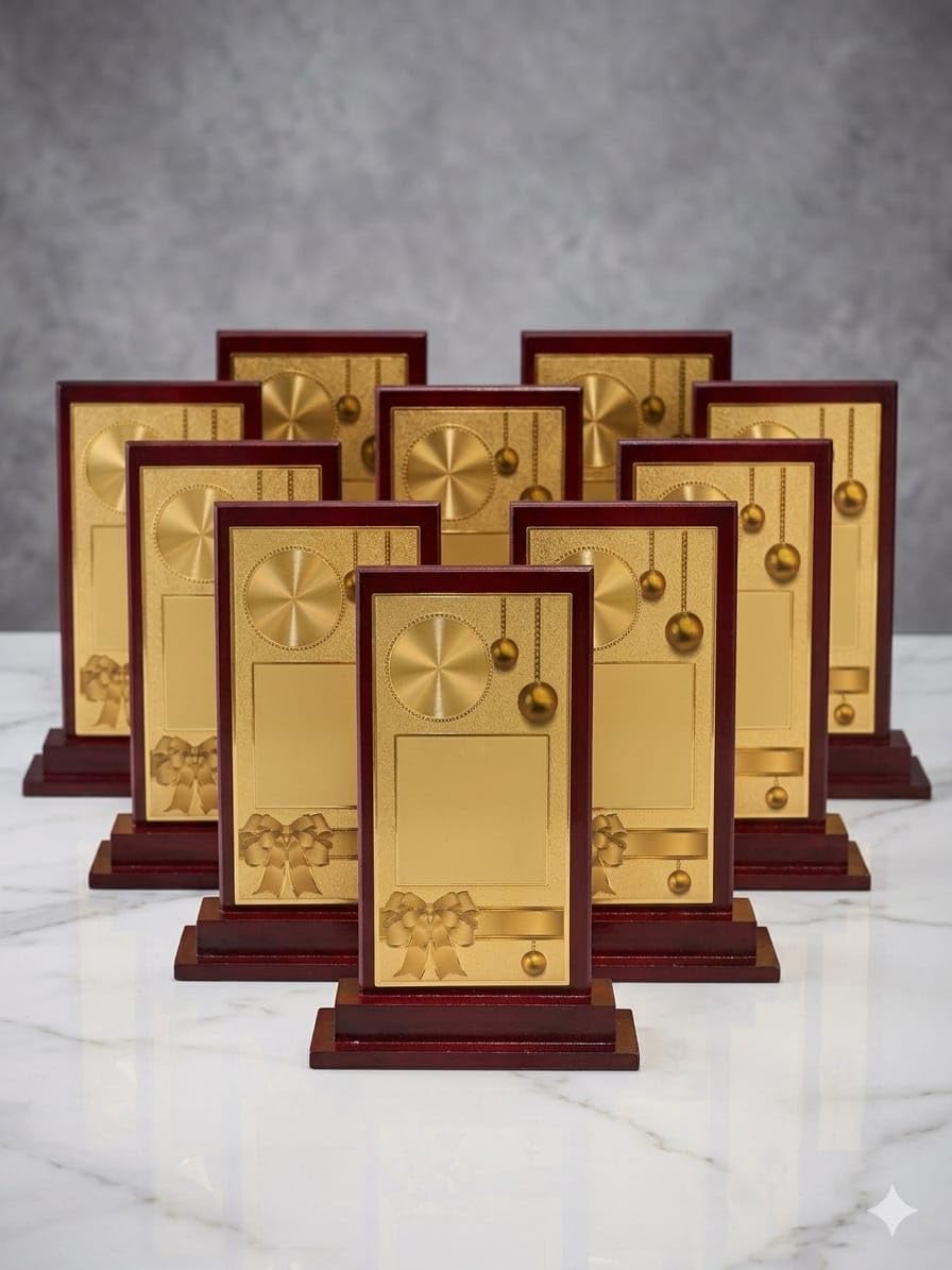 Wooden sheilds Momento Bali Ghanti foil Pack of 10 (8 INCH) Trophies | Awards, Recognition-picture-20