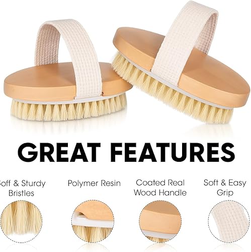 Dry Body Brush 2-Pack - Natural Boar Bristles for Cellulite