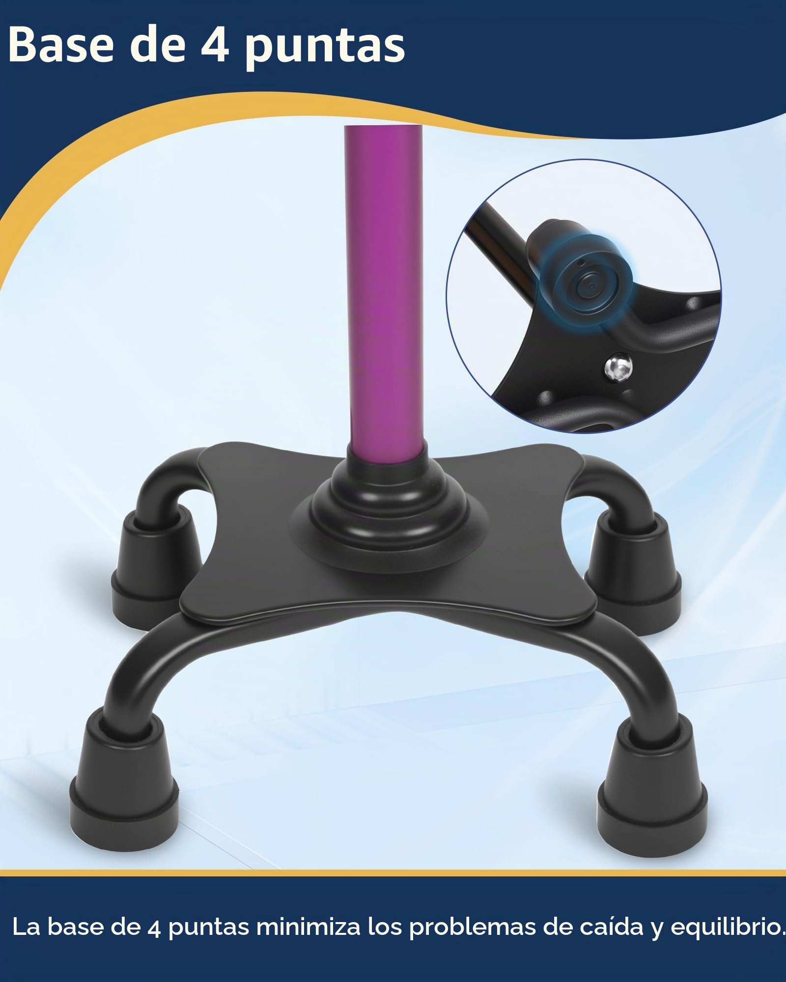 usammenklappbare Heavy Duty mit weichen-Purple KUAZIDAR Bastón para Ancianos con Base de 4 Puntas para Máxima Estabilidad, Bastón de Caminar de Aluminio Ajustable en Altura