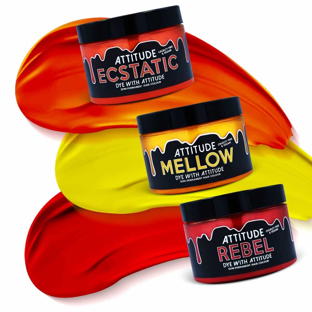 Attitude Hair Dye Tinte capilar semipermanente FIRE FIRE Trio Juego combinado de 3 botes de tinte para el cabello Rojo/Naranja