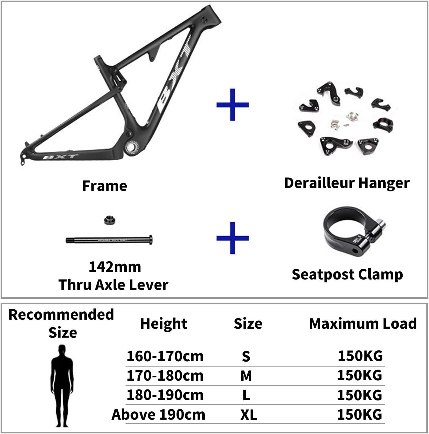 29ER Full Suspension Mountain Bike Frame 16/17/18.5/20inch Carbon Fibre Trail Bike Frame 100mm Travel 12 * 142mm Thru-Axle/9 * 135mm QR XC Disc Brake Soft Tail Frame(Matte Black,29 * 18.5")