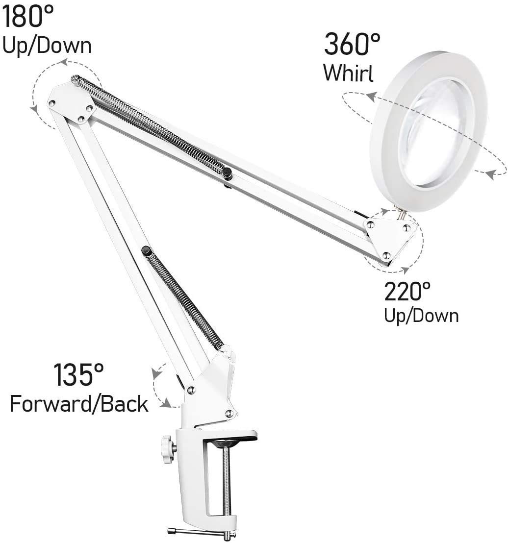 Ulable LED Magnifying Lamp Metal Swing Arm Magnifier Lamp, 3 Color