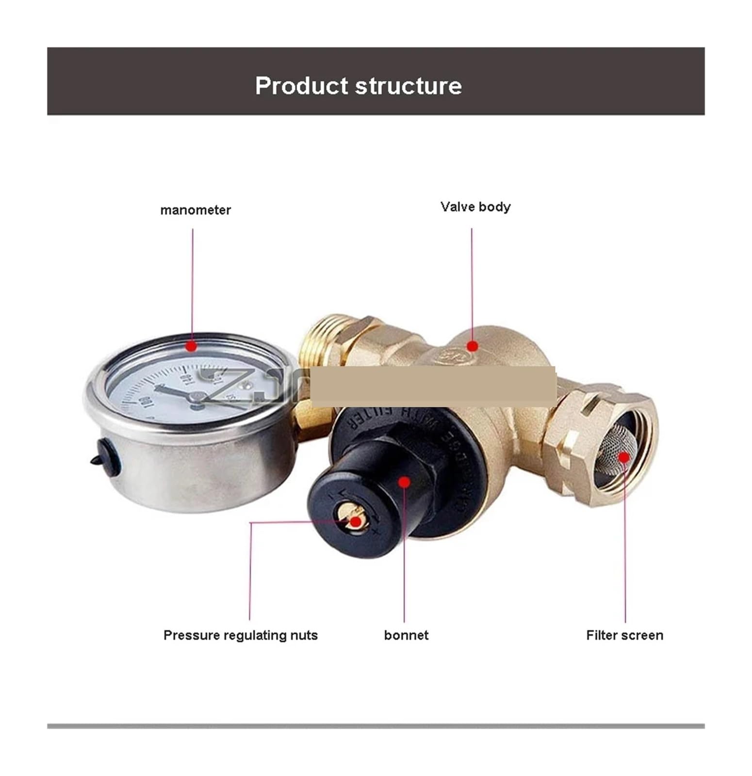 Válvula reguladora de presión de Agua, Reductor regulador de presión de Agua Ajustable de latón sin Plomo con manómetro