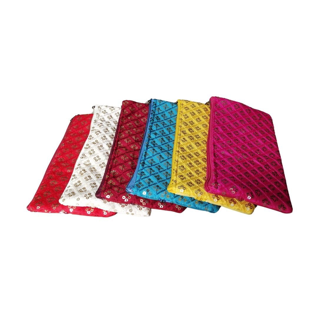 traditional vintage embroidered potli purse for women with zipper return gifts potli pouches for ladies potli for gifting pack of - 6 multicolor