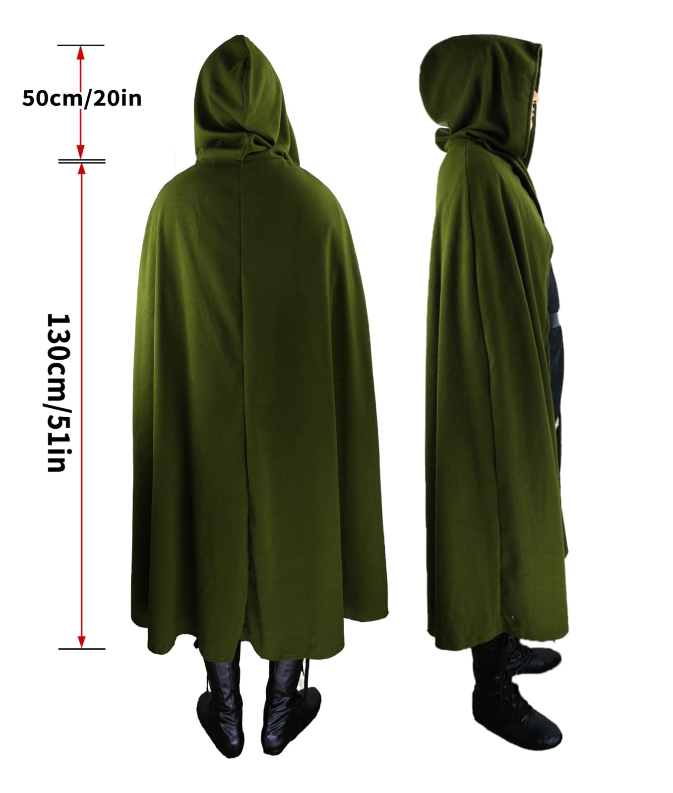 CNVAUIE Renaissance Snapback Hooded Coat Medieval Costumes Men's Witch Halloween Costumes Hooded Coat (Green) - Image 4