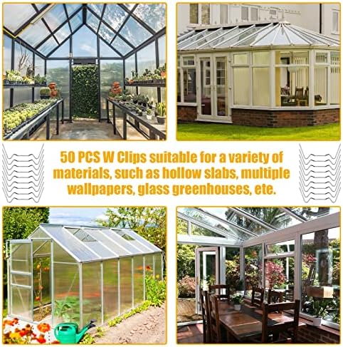 Greenhouse Glass Clips, Greenhouse Clamps Stainless Steel Greenhouse Window Clips Glass Pane Fixings Clips Greenhouse Glazing W Wire Clips Aluminium Greenhouses Panels for Holding Glass (50 Pcs)