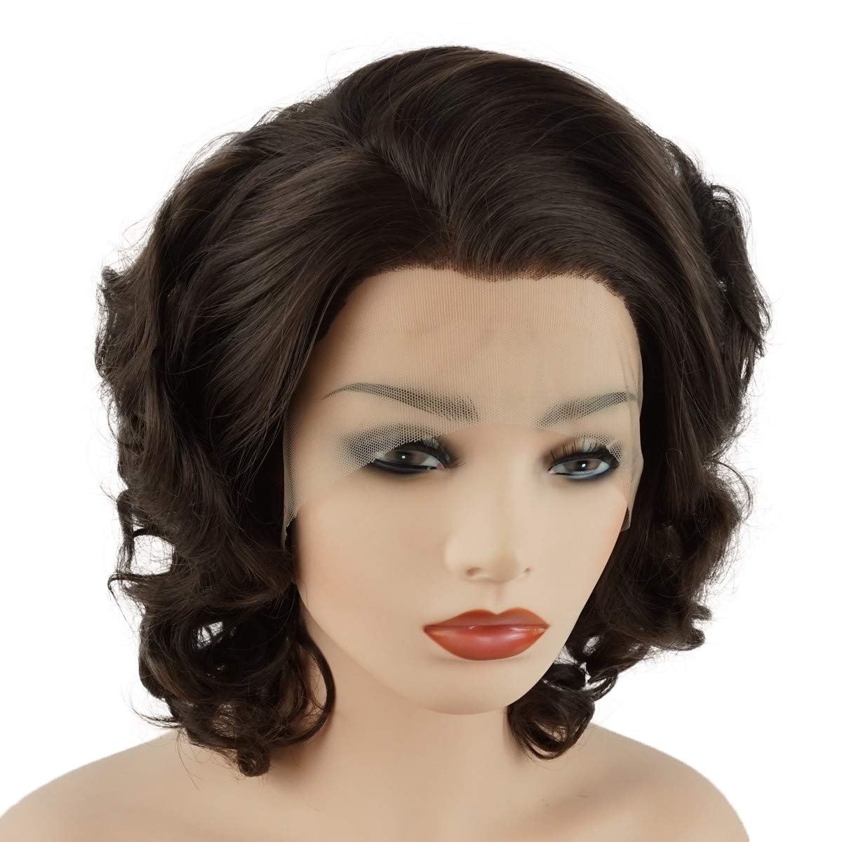 Hair Wavy Short 10inch Two Tone Brown Mix Heavy Density Half Hand Tied Realistic Synthetic Lace Front Wigs