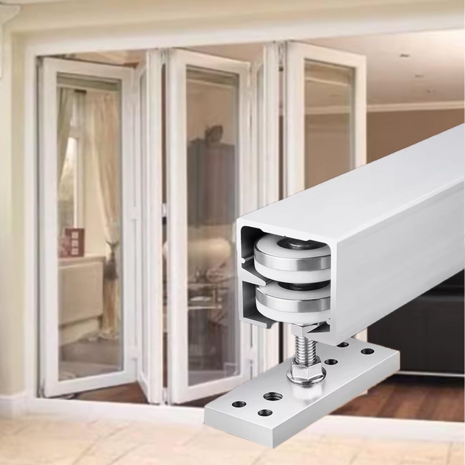 Set Prowadnic Do Drzwi Składanych Z Obejściem Równoległym, Wytrzymałe, Składane Drzwi Do Stodoły Z Aluminiowymi Szynami Górne Dolne Szyny(350cm/137.7in/11.4ft)